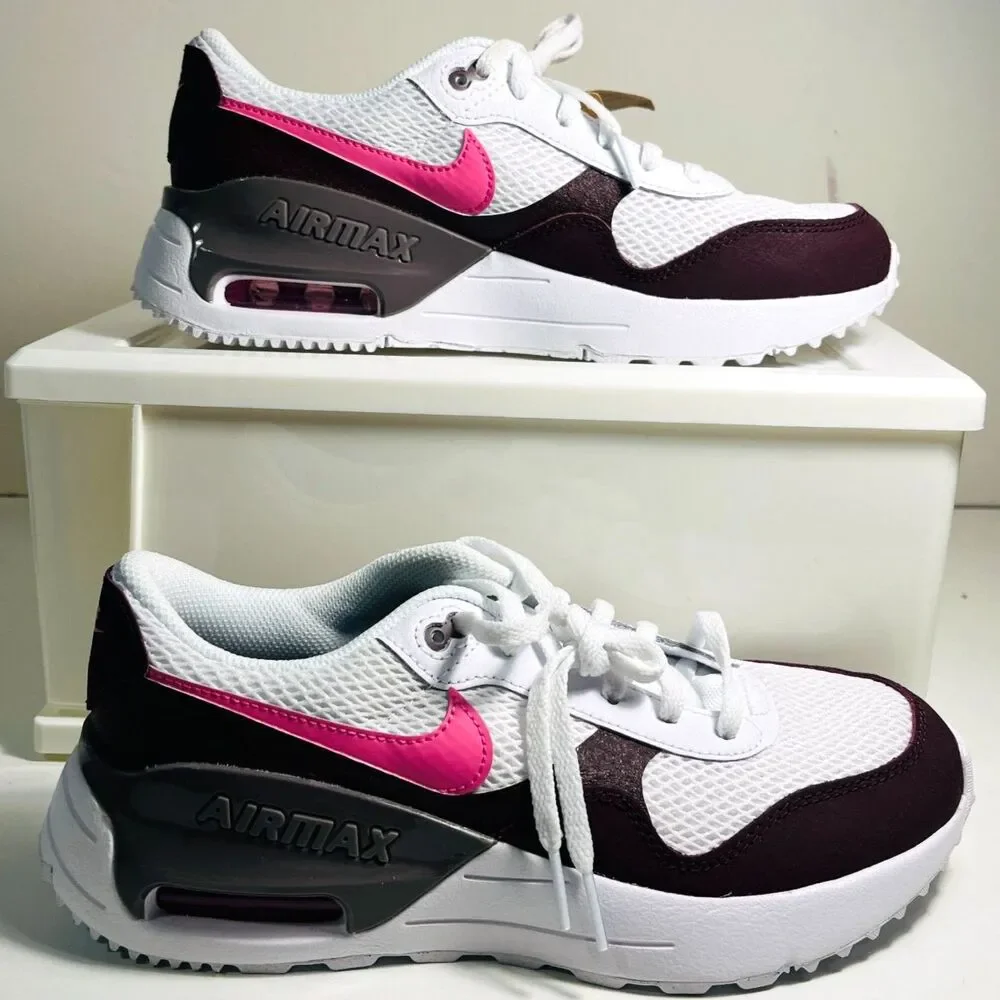 Nike Big Kids Air Max System White Burgundy Pink Sneakers Size 6Y Nike NEW